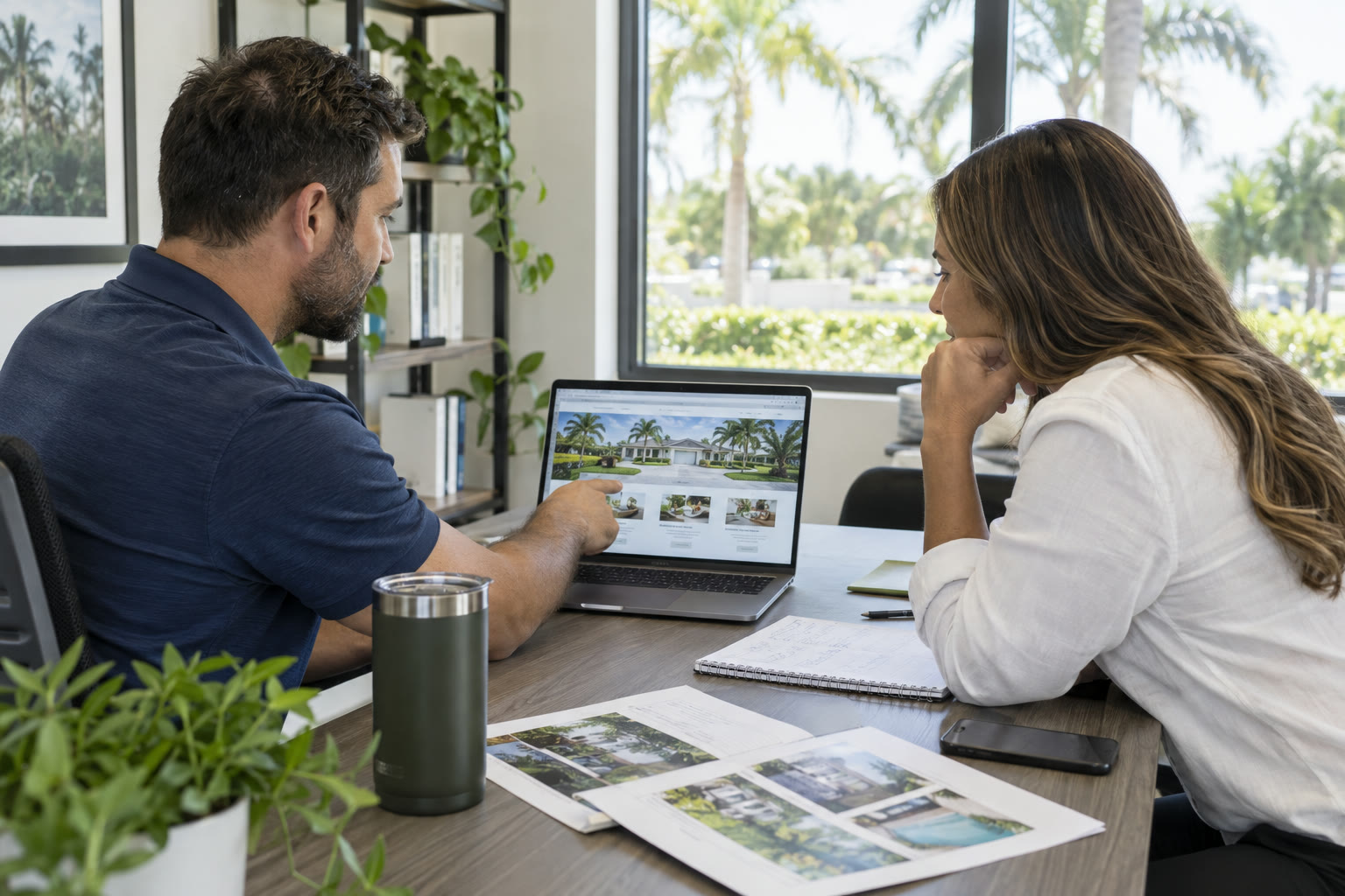 Davie business owner comparing web design project options with a consultant