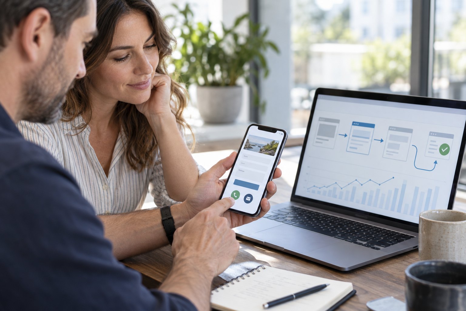 Web professional and small business owner testing a contact form and redirect plan